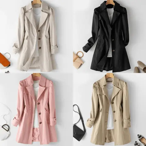 Bella - Langærmet trenchcoat med reverskrave og knapper-Clothing-Lundbutik-Lund Butik