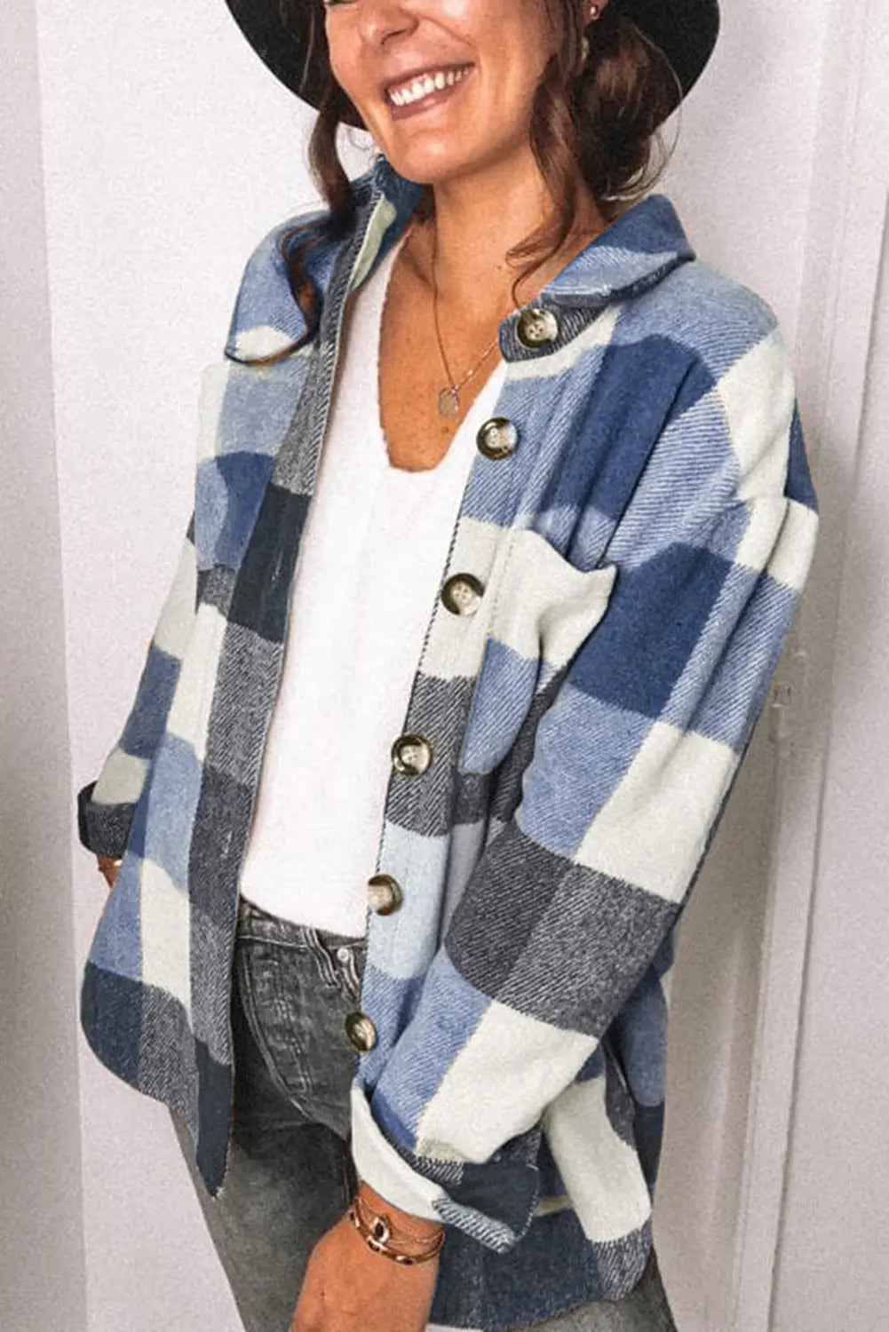 Alma - Casual langærmet ternet skjorte med knapper og lomme-Clothing-Lundbutik-Blå-3XL-Lund Butik