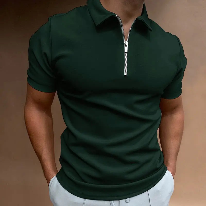 Louis - Smal pasform halværmet poloshirt med lynlås-Clothing-Lundbutik-Grøn-M-Lund Butik