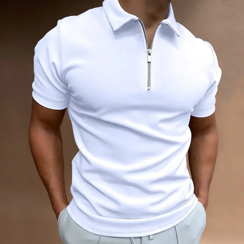 Louis - Smal pasform halværmet poloshirt med lynlås-Clothing-Lundbutik-Hvid-M-Lund Butik