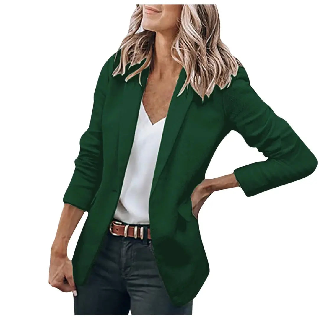 Emilie - Smal pasform blazer med reverskrave og langt ærme-Clothing-Lundbutik-Grøn-S-Lund Butik