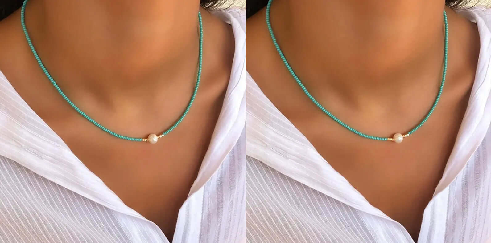 LuxePearl - Elegant halskæde med central perle for tidløs sofistikering og stil-Jewellery-Lundbutik-Turkis + Turkis (1+1 gratis)-Lund Butik