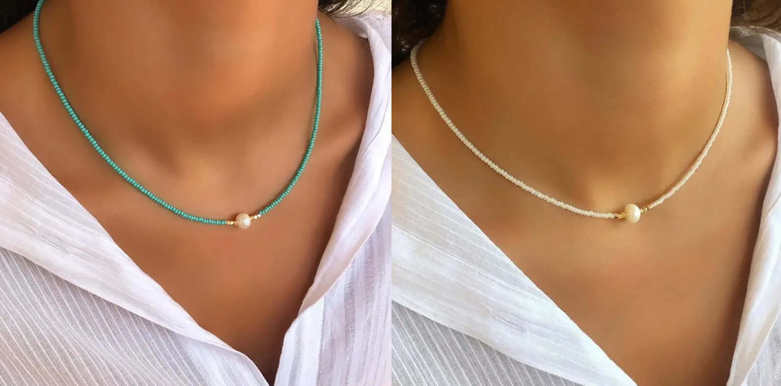 LuxePearl - Elegant halskæde med central perle for tidløs sofistikering og stil-Jewellery-Lundbutik-Turkis + Hvid (1+1 gratis)-Lund Butik