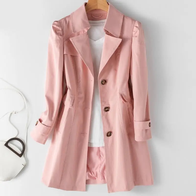 Bella - Langærmet trenchcoat med reverskrave og knapper-Clothing-Lundbutik-Lyserød-S-Lund Butik