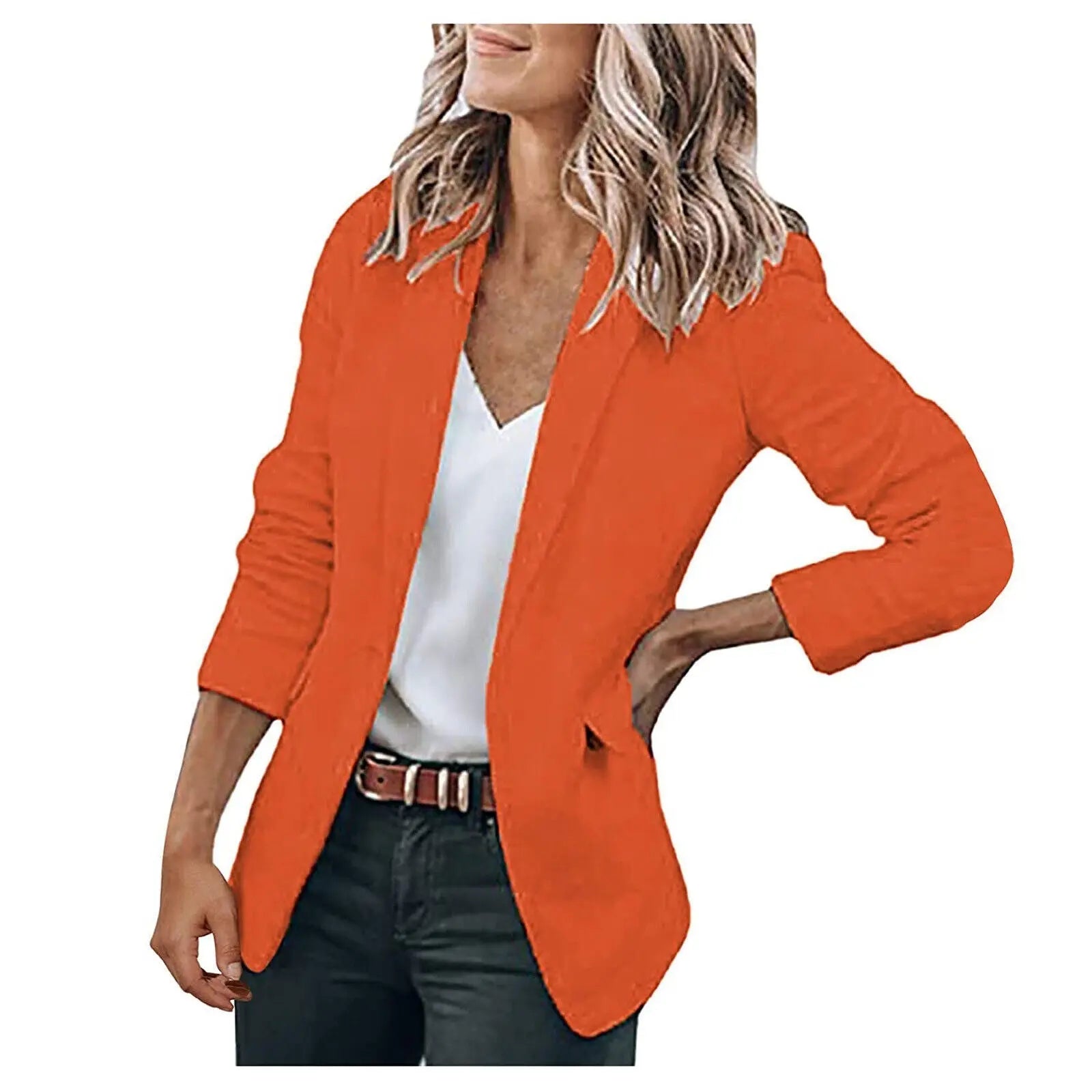 Emilie - Smal pasform blazer med reverskrave og langt ærme-Clothing-Lundbutik-Orange-S-Lund Butik