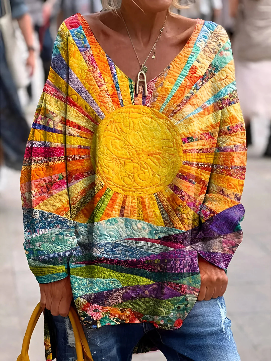 Tamina - Casual sweater med V hals og unikke mønstre med lange ærmer Lundbutik