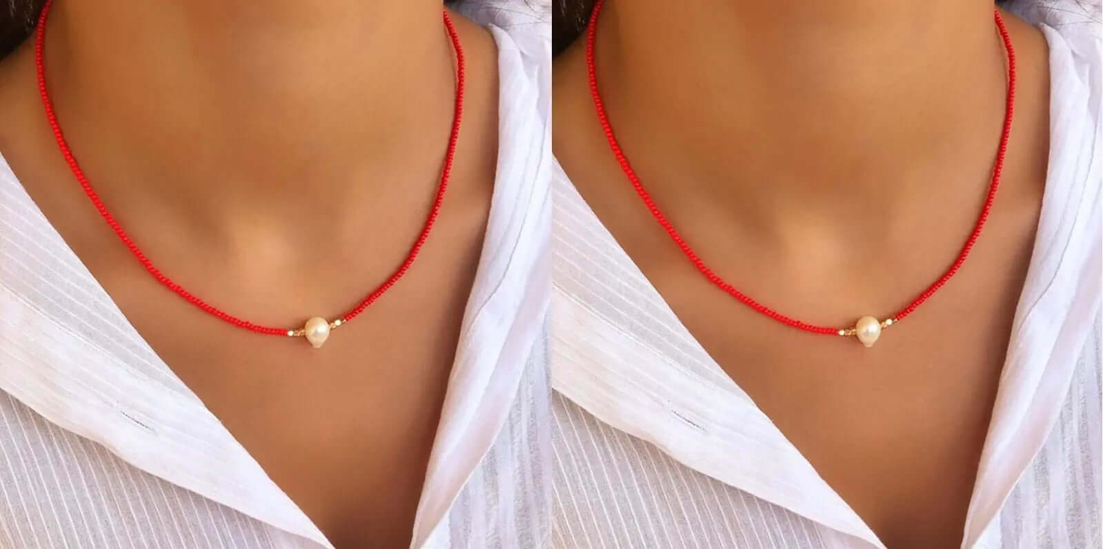LuxePearl - Elegant halskæde med central perle for tidløs sofistikering og stil-Jewellery-Lundbutik-Rød + Rød (1+1 gratis)-Lund Butik