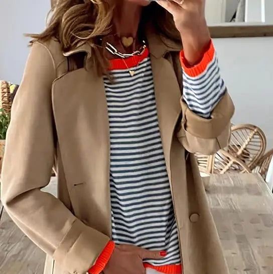 Ebba - Komfortabel langærmet trøje med stribemønster og rund hals-Sweaters-Lundbutik-Lund Butik