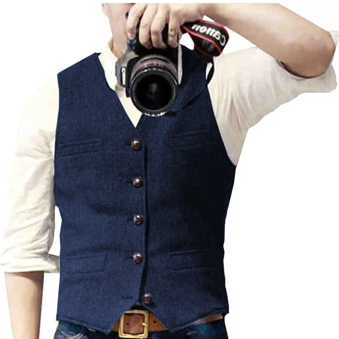 Anselm - Afslappet slank pasform V hals Vest med knapper og lommer-Clothing-Lundbutik-Blå-XS-Lund Butik
