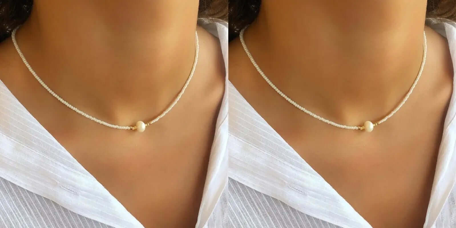 LuxePearl - Elegant halskæde med central perle for tidløs sofistikering og stil-Jewellery-Lundbutik-Hvid + Hvid (1+1 gratis)-Lund Butik