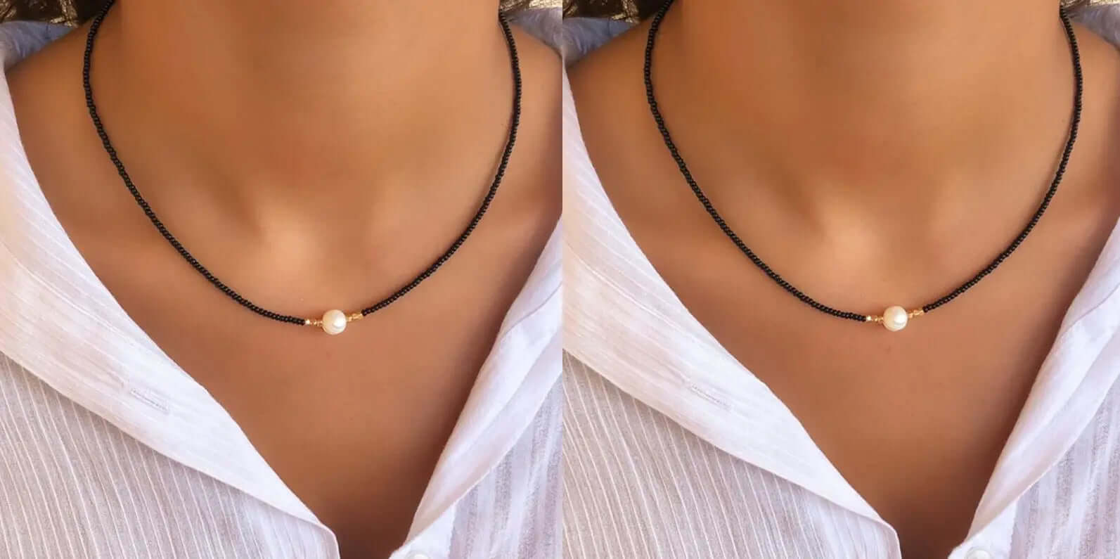 LuxePearl - Elegant halskæde med central perle for tidløs sofistikering og stil-Jewellery-Lundbutik-Sort + Sort (1+1 gratis)-Lund Butik